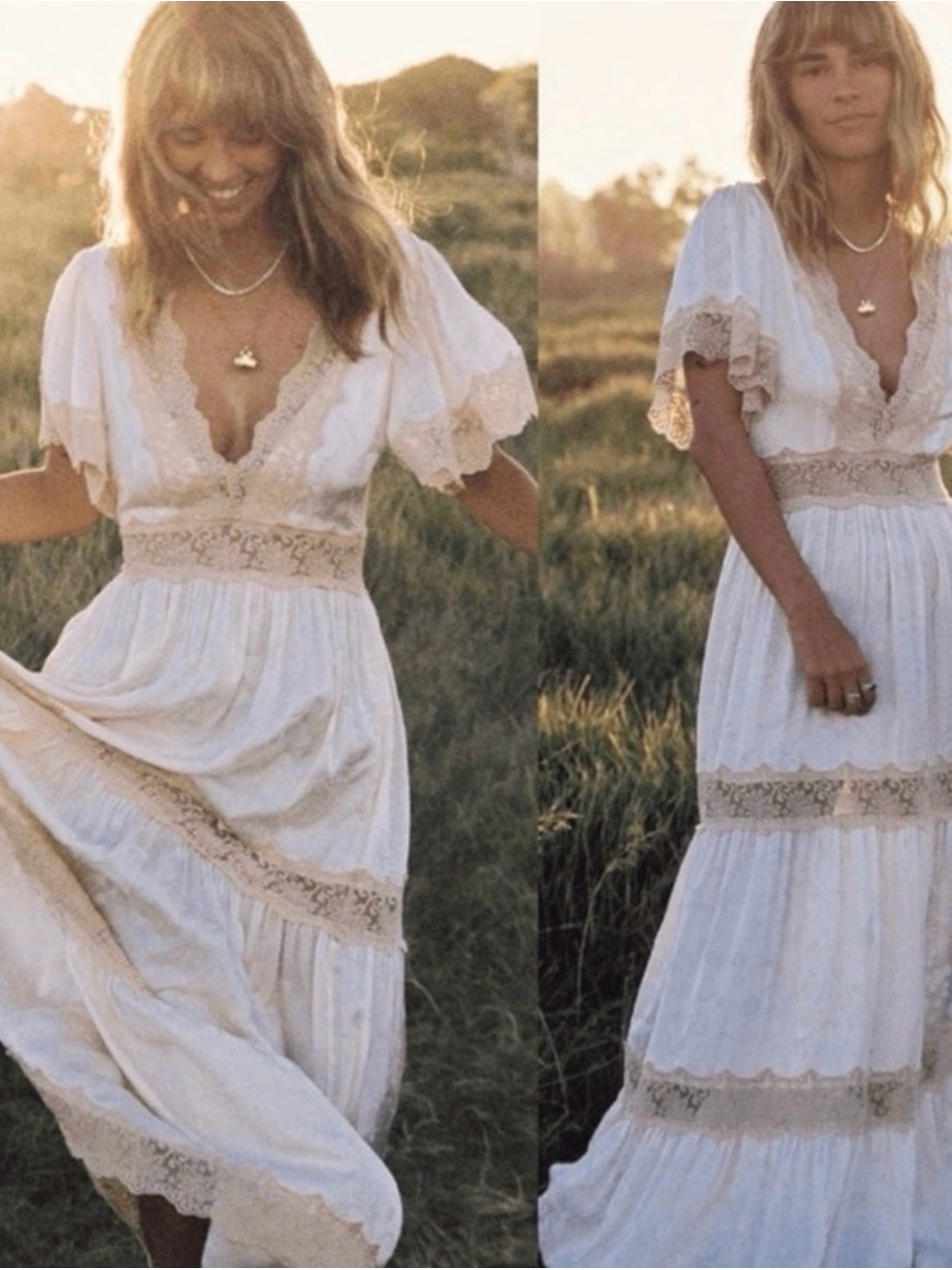 Spell Ocean Gown Cream Maxi Dress With Lace Trim